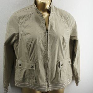 Chicos zenergy tan w/white stitching jacket size 2